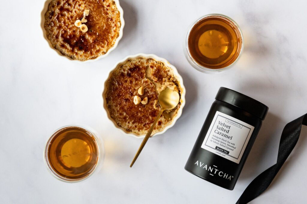 Hazelnut Praline Crème Brûlée made with AVANTCHA Velveted Salted Caramel